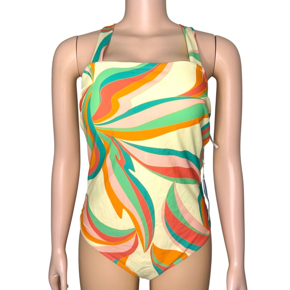 Cupshe One Piece Retro Psychedelic Swirl Square Neck Swimsuit Size 0X Orange NWT
